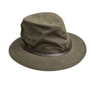 Filson Olive Green Waxed Canvas Safari Hat with Brown Band